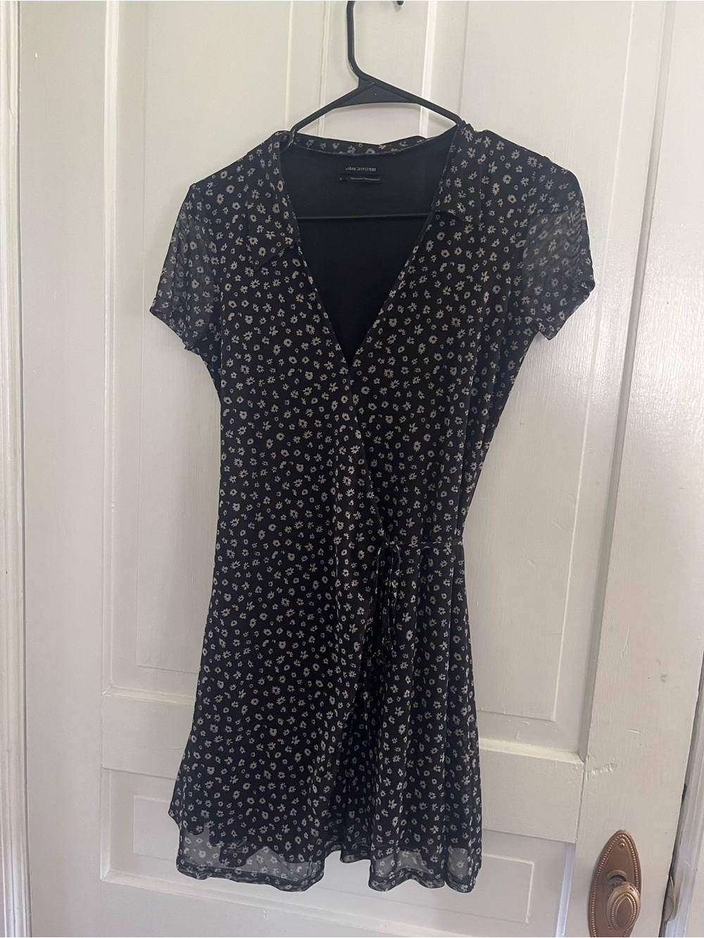 Urban Outfitters Black Floral Wrap Dress with White Print